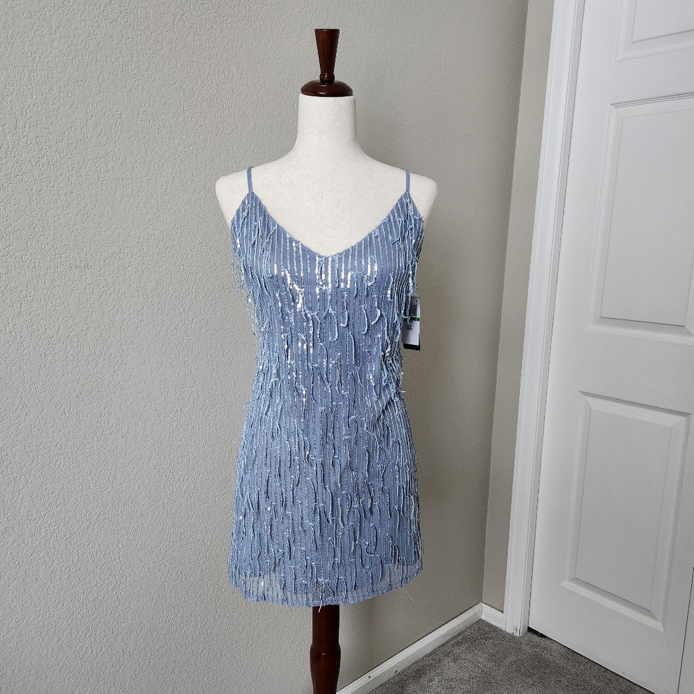 NWT City Studio Sequin Lined Minidress Baby Blue Size L